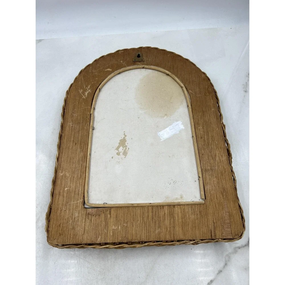Vintage Woven Wicker Mirror Arched Wall Boho Coastal Cottagecore Home Decor